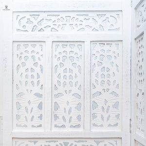 Mark_Wooden Carved Screen 3 Panel_Room Divider_White Washed Finish