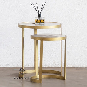 Liva Nesting Side Table with Marble Top Set of 2