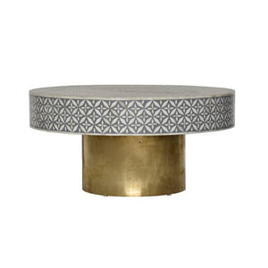 Shan_Round Bone Inlay Table with brass Base_100 Dia cm