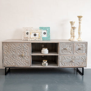 Cora Hand Carved TV Console Table_Media Cabinet_TV Cabinet