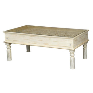 Lily _Solid Wooden Carved Coffee Table with Glass Top_120 cm