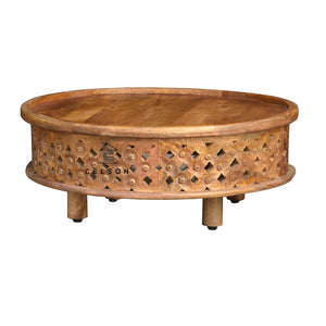 Andrea_Solid Indian Wood Carved Round Coffee Table_80 Dia cm_Available in 3 Colors