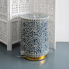 Load image into Gallery viewer, Pipa Floral Pattern Bone Inlay Stool_Dark Blue
