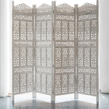 Load image into Gallery viewer, Lois_Wooden Carved Screen 4 Panel_Room Divider_White Washed Finish
