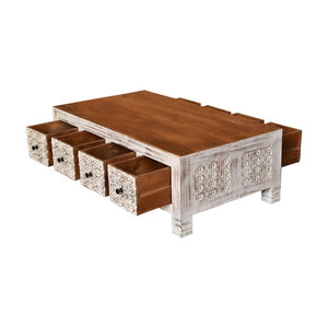 Zara Hand Carved Wooden Coffee Table with 8 drawers_115 cm