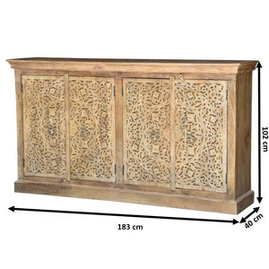 Anaya_Solid Wood Hand Carved Side Board_Buffet_Cupboard_4 Doors_Cabinet