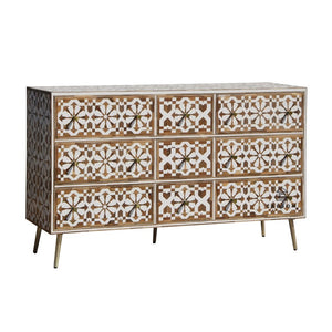Janice Wood Inlay Chest of Drawer with 9 Drawers