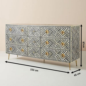 Aiman_ Bone Inlay Chest of Drawer with 9 drawers_ 153 cm Length