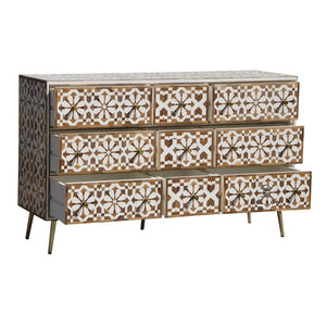 Janice Wood Inlay Chest of Drawer with 9 Drawers