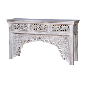 Amari Hand Carved Indian Wood Console Table_Vanity Table_145 cm