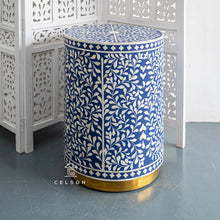 Load image into Gallery viewer, Andrew_Bone Inlay Round Stool_Blue

