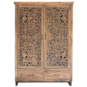 Joel_Solid Indian Wood Hand Carved Cupboard_Height 195 cm
