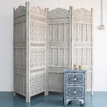 Load image into Gallery viewer, Lois_ Wooden Carved Screen 4 Panel_Room Divider_Grey Finish
