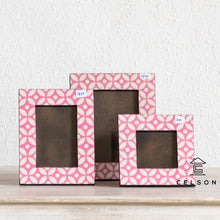 Load image into Gallery viewer, Michaela_Geometric Pattern Bone Inlay Photo Frame in Pink
