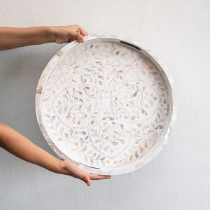 Elle_MOP Inlay Floral Round Tray
