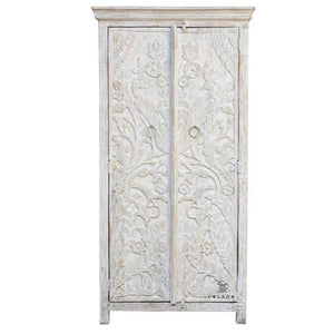 Mery_Hand Carved Indian Wood Tall Almirah_Cupboard_Height 180 cm