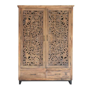 Joel_Solid Indian Wood Hand Carved Cupboard_Height 195 cm