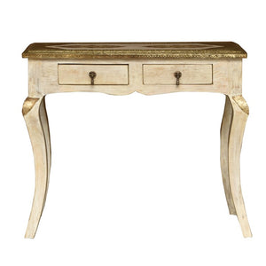 Yubi _Solid Indian Wood Brass inlaid console table_Vanity Table_90 cm