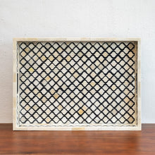 Load image into Gallery viewer, Cahir_Bone Inlay Moroccan Pattern Tray in Black_58 x 42 cm
