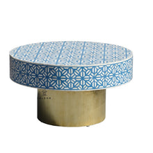 Load image into Gallery viewer, Brian _Round Bone Inlay Table with brass Base_100 Dia cm
