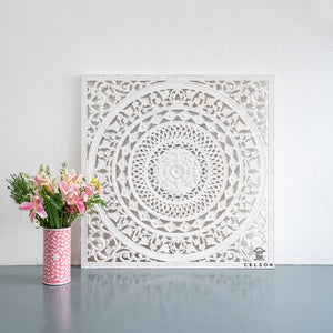 Liza_Wooden Carved Wall Panel_White Washed