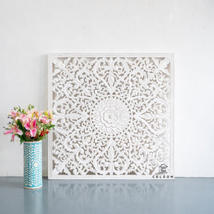 Fink_Wooden Carved Square Wall Panel_White Washed