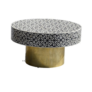 Sneha _Round Bone Inlay Table with brass Base_100 Dia cm