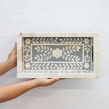 Load image into Gallery viewer, Wlera Grey_Bone Inlay Tray_Floral Bone Tray_20 x 36 cm

