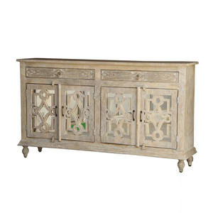 Linda Hand Carved Indian Wood Sideboard with Glass on Door_Buffet
