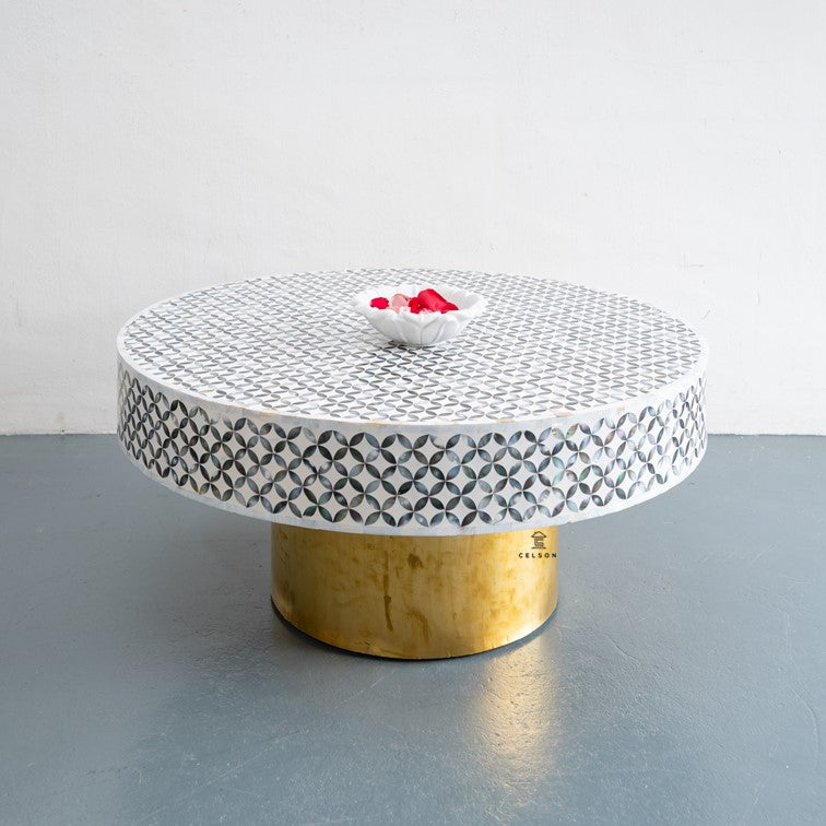 Dali_Round Mother of Pearl Coffee Table with brass Base_100 Dia cm