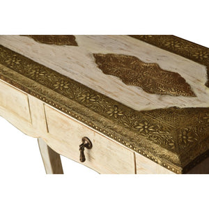 Yubi _Solid Indian Wood Brass inlaid console table_Vanity Table_90 cm