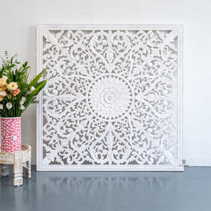 Fink_Wooden Carved Square Wall Panel_White Washed