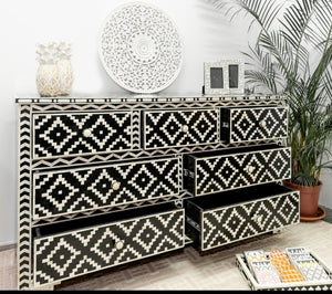 Kylie Bone Inlay Chest of Drawer with 7 Drawers_ 150 cm Length