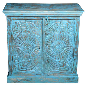 Therica_Solid Indian Wood Chest with Carved Doors_ 90 cm Length