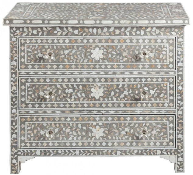 Frost Mother of Pearl Inlay Dresser with 3 Drawers_ 84 cm Length