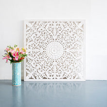 Load image into Gallery viewer, Fink_Wooden Carved Square Wall Panel_White Washed

