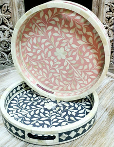Yuvi_Bone Inlay Floral Pattern Round Tray