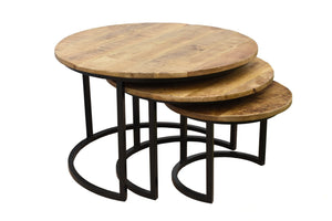 Darko_ Solid Indian Wood Stackable Coffee Table Set of 3_70 Dia cm