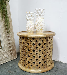 Laura_Solid Indian Wood Carved Wooden Table_Stool_Side Table