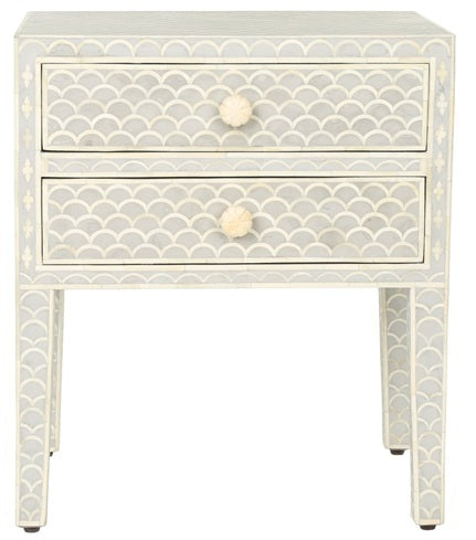 Rose Bone Inlay Bed Side Table with 2 Draweres
