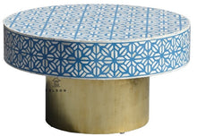 Load image into Gallery viewer, Brian _Round Bone Inlay Table with brass Base_100 Dia cm
