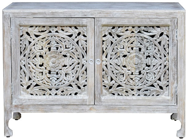 Jim_Solid Indian Wood Side Board with Carved Doors_Buffet_Cabinet_ 112 cm Length