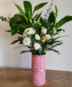 Omni_Bone Inlay Floral Vase_Floral pattern  in Pink Color
