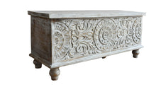 Load image into Gallery viewer, Pike White Hand Carved Indian Wood Trunk_Coffee Table_Storage Trunk_109 cm

