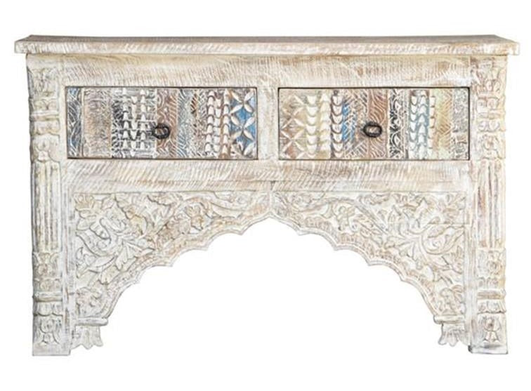 Alfano_Indian Hand Carved 2 Drawer Console Table_Vanity Table_120 cm
