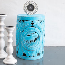 Load image into Gallery viewer, Palmer Blue Hand Carved Solid Wooden Stool_Side Table
