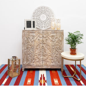 Kaye_Wooden Shoe Rack with Carved Door_Wooden Cupboard_Chest