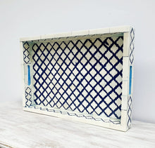 Load image into Gallery viewer, Mira_Bone Inlay Moroccan Pattern Tray in Blue_ 45 x 30 cm
