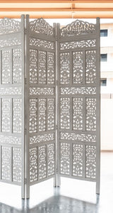 Lois_Wooden Carved Screen 4 Panel_Room Divider_White Washed Finish