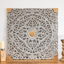 Load image into Gallery viewer, Emily Gold_Square Carved Wooden Wall Panel in Grey_Wall Decor
